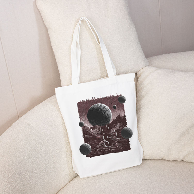 宇航员图案棉质帆布购物袋-07