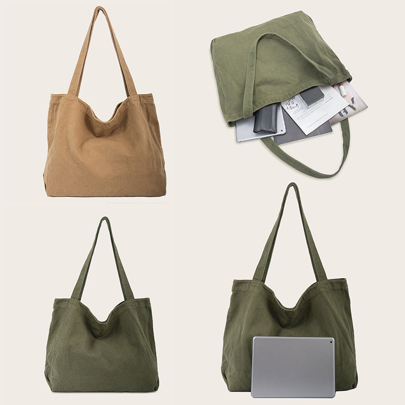 带绳提手的定制印花棉帆布环保托特包