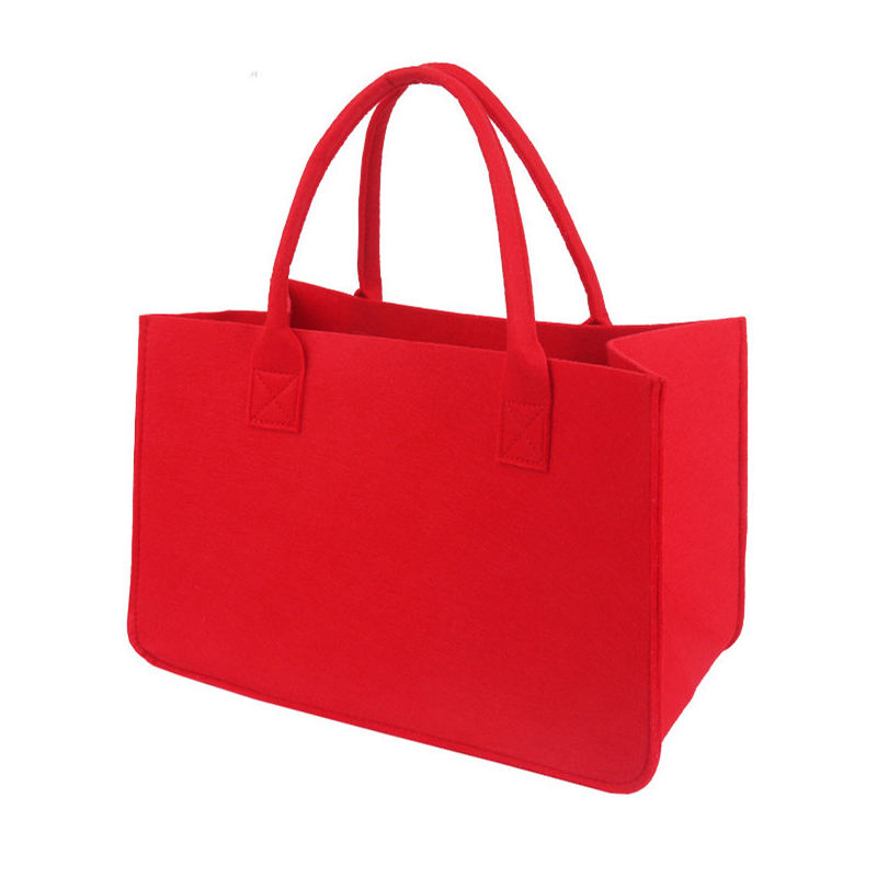 高品质大容量定制环保红色毛毡托特购物包手提包-01